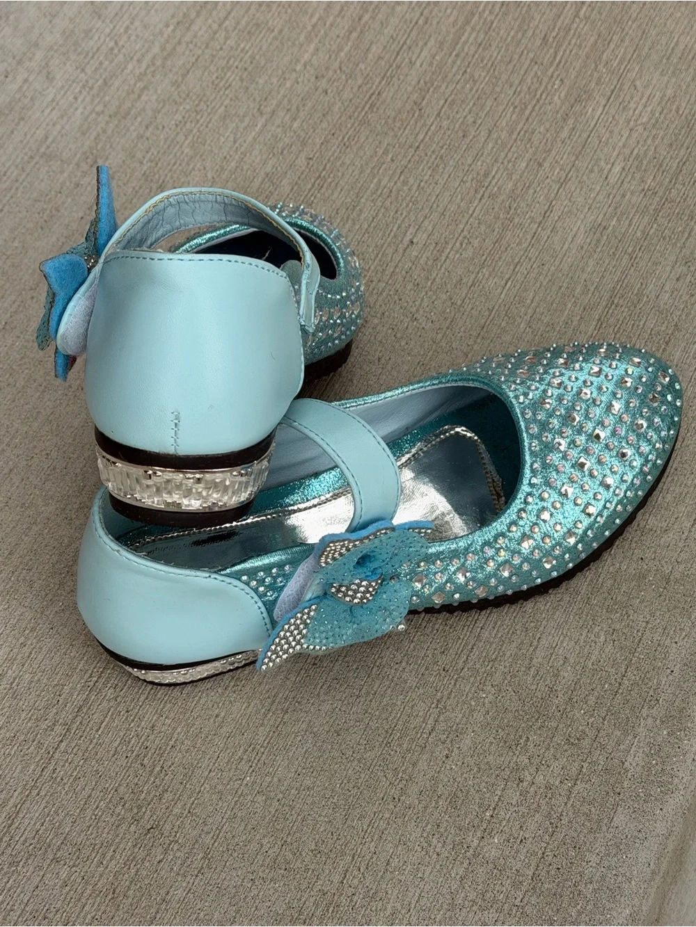 Sparkle Mary Jane Shoes in Light Blue with Butterfly Accent